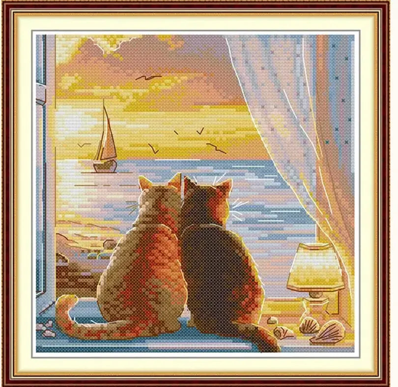 Gatos na Janela ao Entardecer