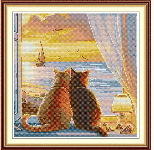 Gatos na Janela ao Entardecer