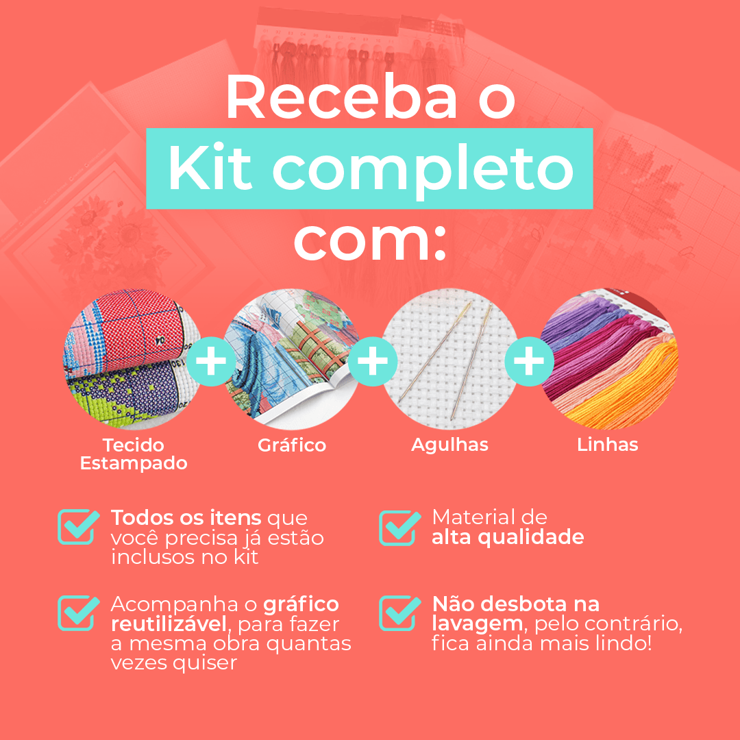 Kit Ponto Cruz Terapia - Paisagem Neve - Coral